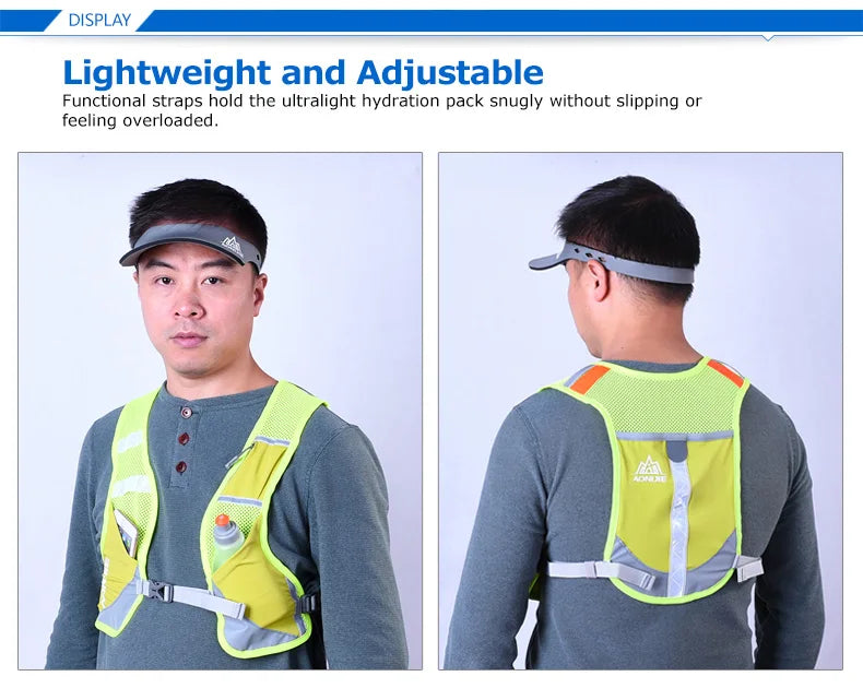 AONIJIE Reflective Night Running Vest Backpack Harness Water Bottle Trail Running Marathon Hiking Hydration Backpack Pack Bags