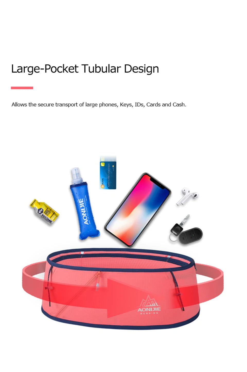 AONIJIE 4-Way Stretch Hydration Running Belt Waist Pack Travel Money Bag Trail Marathon Gym Workout Fitness Mobile Phone Holder