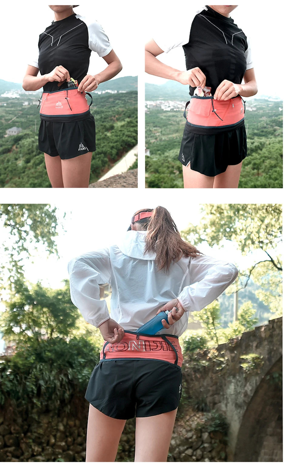 AONIJIE 4-Way Stretch Hydration Running Belt Waist Pack Travel Money Bag Trail Marathon Gym Workout Fitness Mobile Phone Holder
