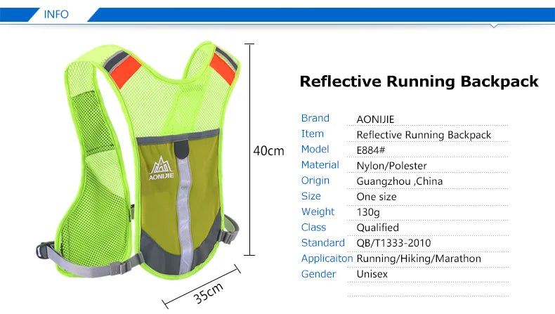 AONIJIE Reflective Night Running Vest Backpack Harness Water Bottle Trail Running Marathon Hiking Hydration Backpack Pack Bags