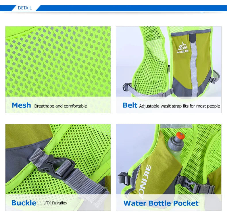 AONIJIE Reflective Night Running Vest Backpack Harness Water Bottle Trail Running Marathon Hiking Hydration Backpack Pack Bags