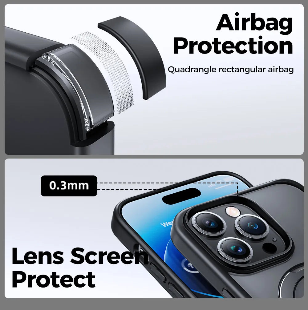 Joyroom Magnetic Phone Case for iPhone Frosted Ring Holder Phone Cover