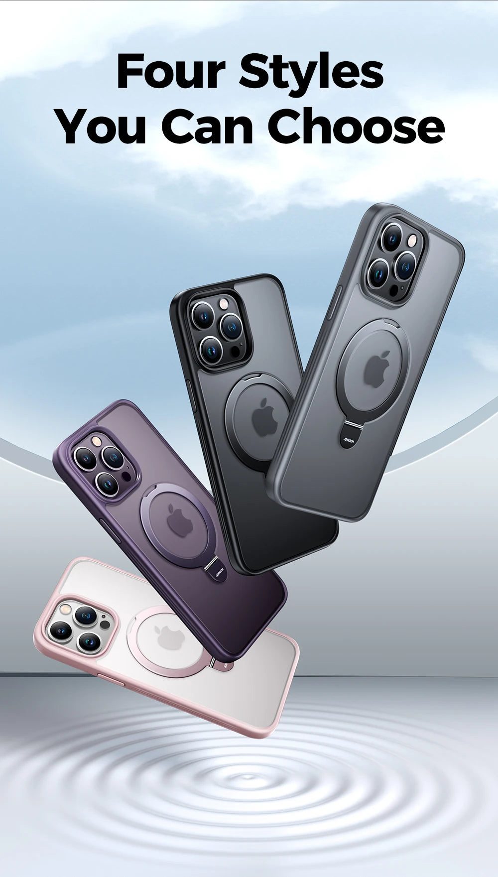 Joyroom Magnetic Phone Case for iPhone Frosted Ring Holder Phone Cover