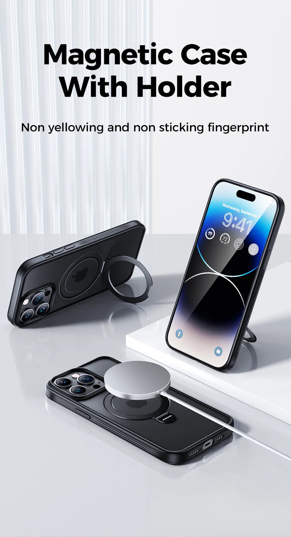Joyroom Magnetic Phone Case for iPhone Frosted Ring Holder Phone Cover