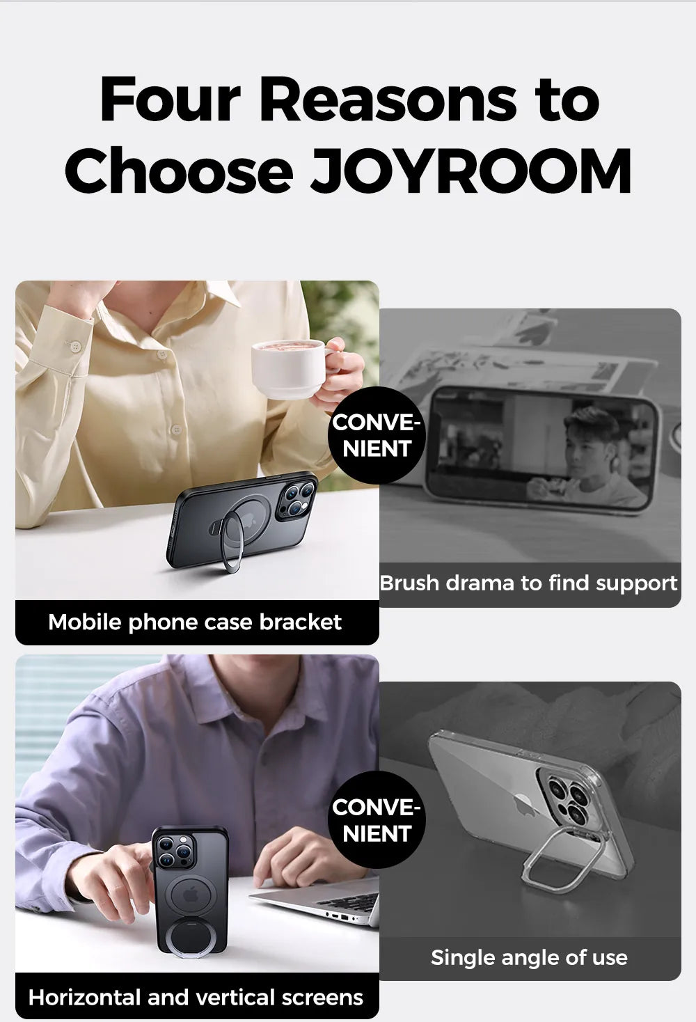 Joyroom Magnetic Phone Case for iPhone Frosted Ring Holder Phone Cover