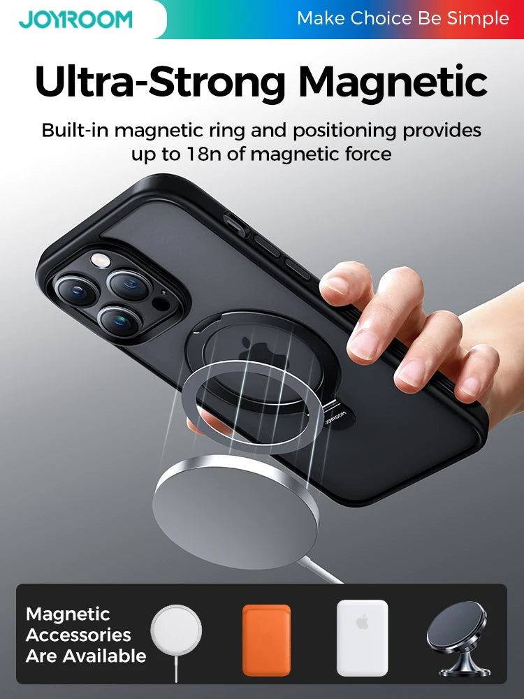 Joyroom Magnetic Phone Case for iPhone Frosted Ring Holder Phone Cover