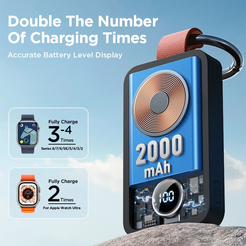 Joyroom 2000mAh Portable Wireless Charger: Magnetic Power Bank for Apple Watch Series 8/Ultra/SE/7/6/5/4/3/2