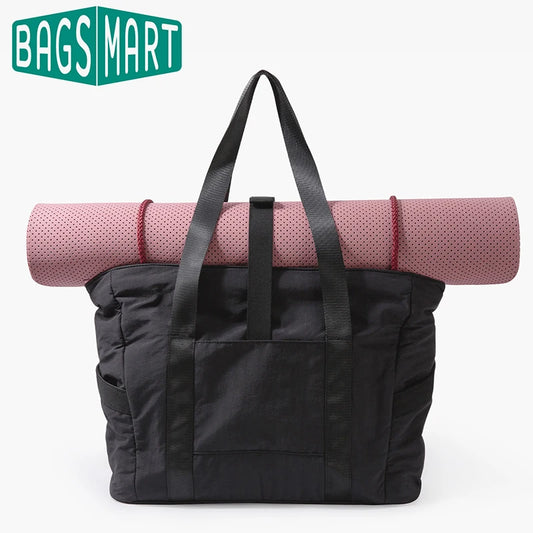 BAGSMART Tote Bag – Versatile University Laptop Travel Tote with Yoga Mat Buckle