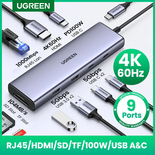 UGREEN USB-C Hub – 4K 60Hz Type-C to HDMI 2.0 Adapter with USB 3.0 for MacBook, PC, Laptop Accessories