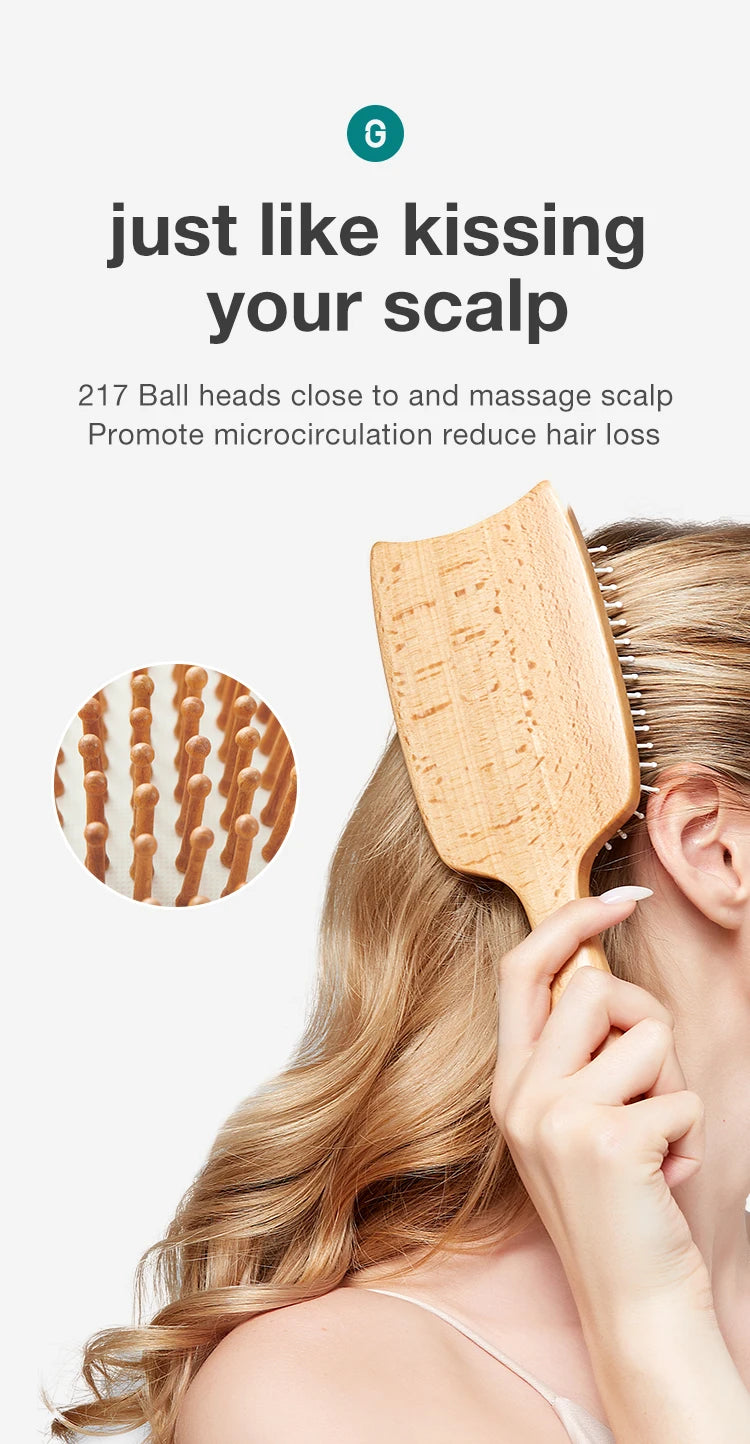 MR.GREEN Hair Brush Massage Natural Beech Wide Board Head Design