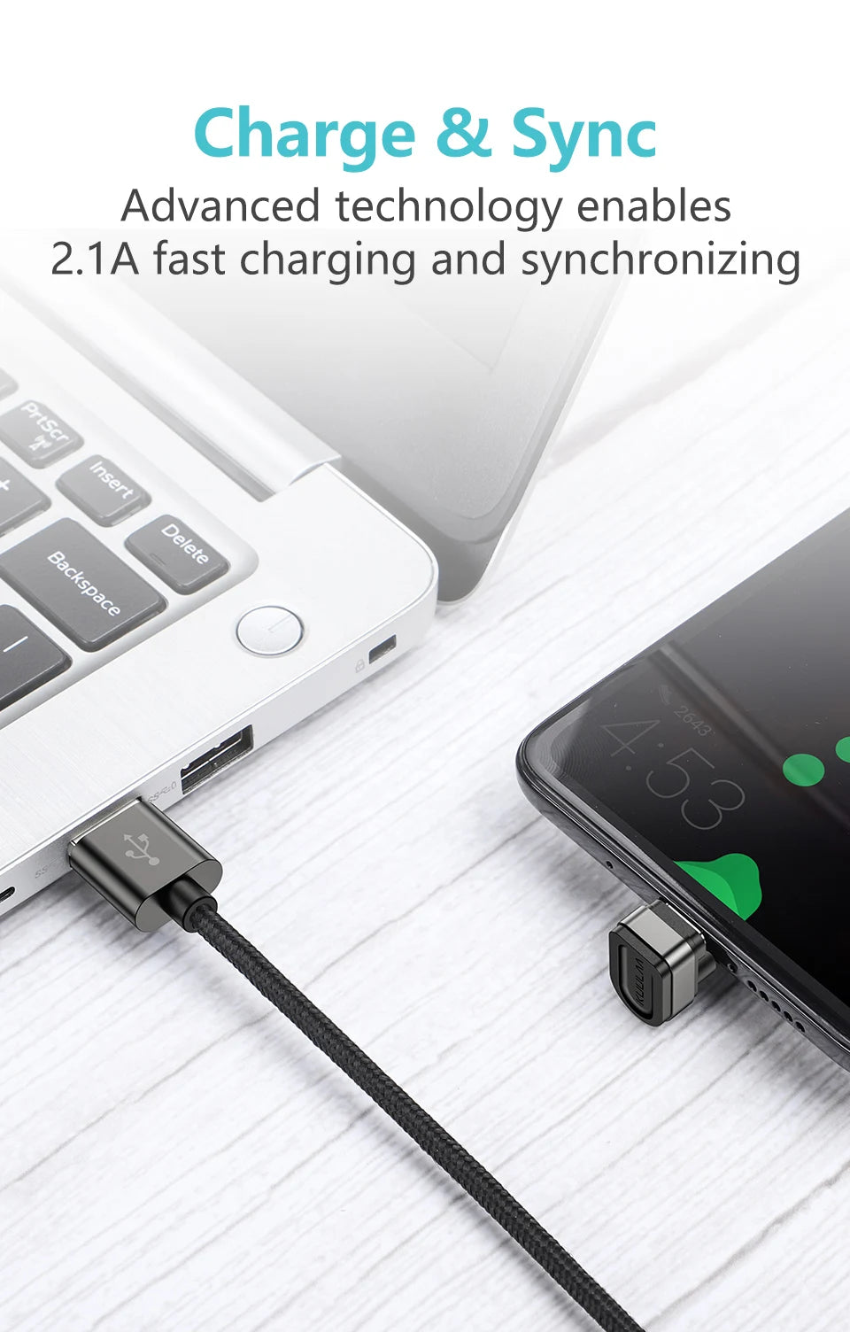 KUULAA Fast Charging USB Cable - 180 Degree Nylon Charging Cable