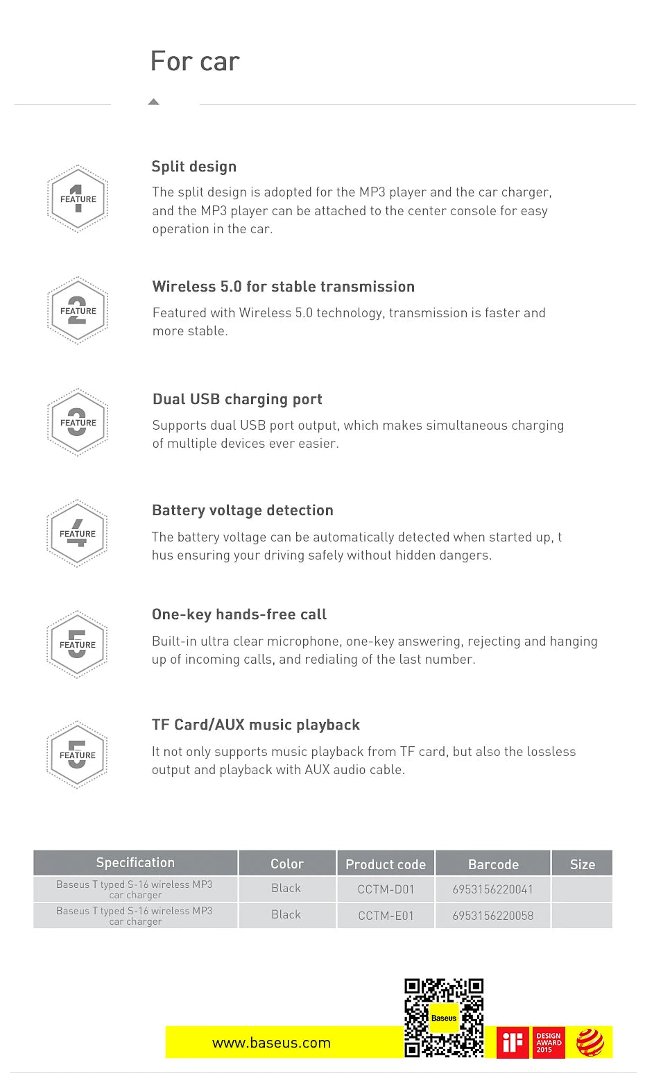 Baseus Car FM Transmitter Bluetooth 5.0