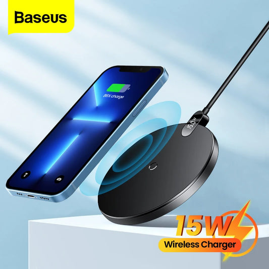 Baseus 15W Wireless Charger with LED Digital Display: Fast Charging Pad for iPhone, Samsung, Xiaomi, and Huawei