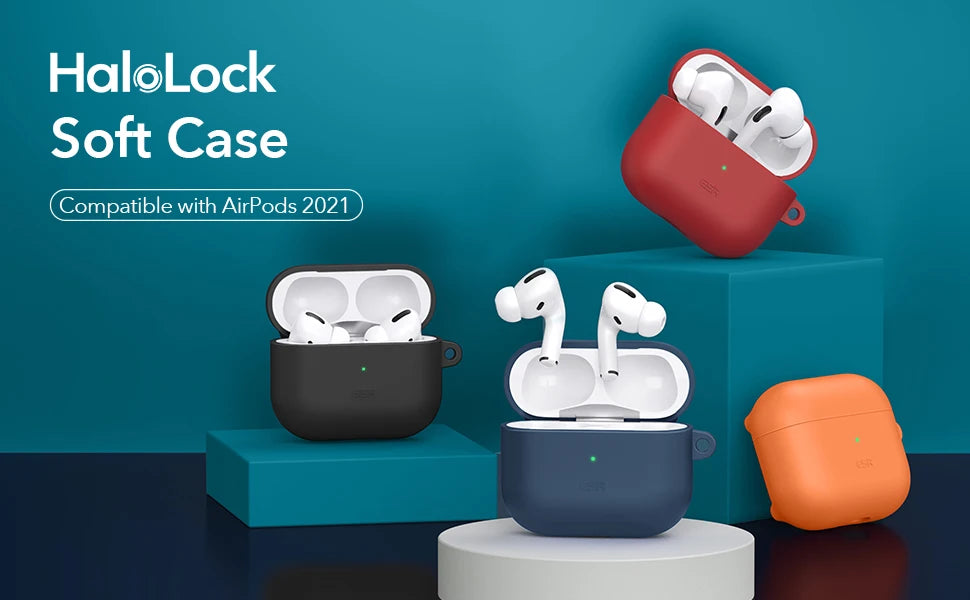 ESR Magnetic Silicone Protective Case for AirPods 3rd Gen (2021) – Wireless Charging Compatible with Keychain Attachment