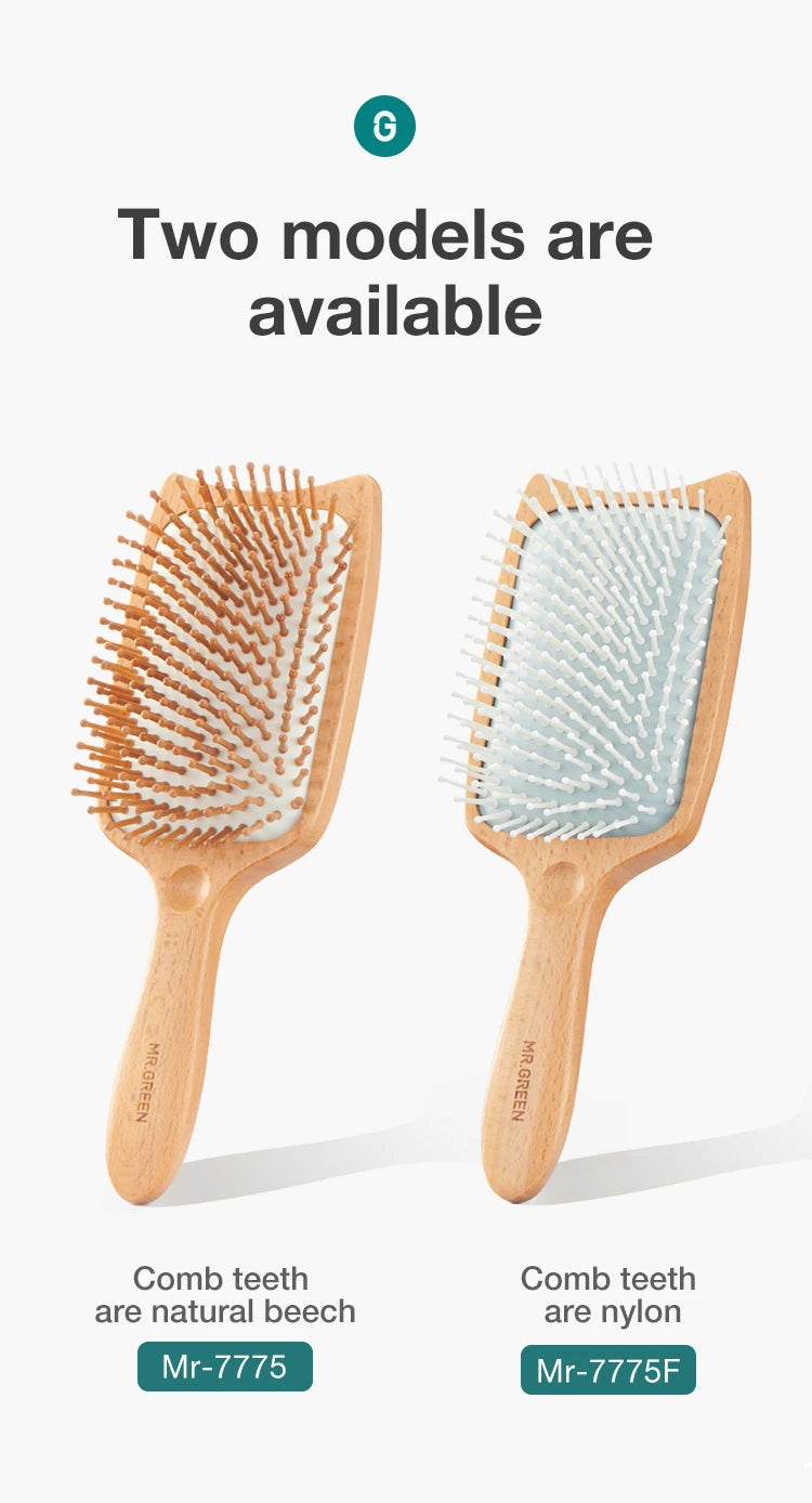 MR.GREEN Hair Brush Massage Natural Beech Wide Board Head Design