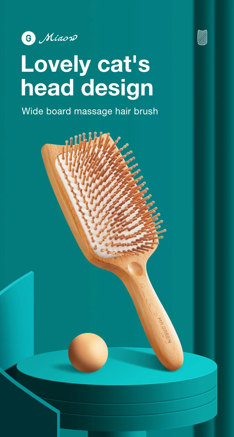 MR.GREEN Hair Brush Massage Natural Beech Wide Board Head Design