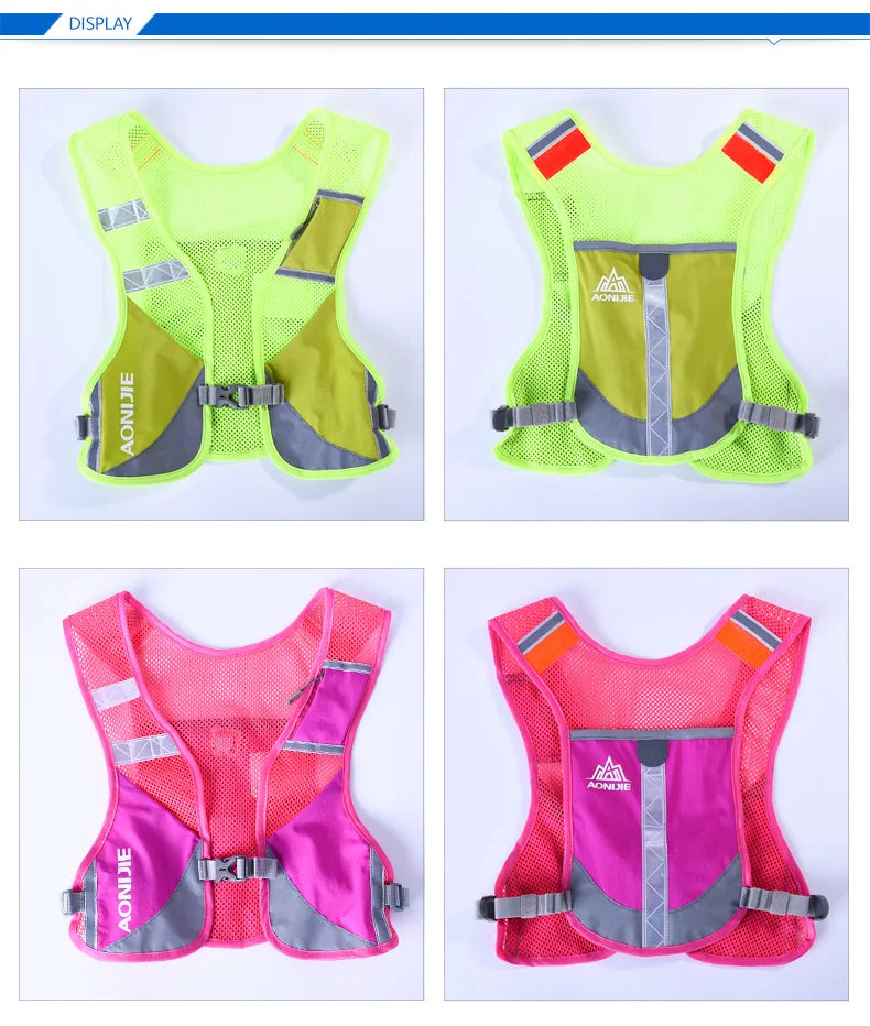 AONIJIE Reflective Night Running Vest Backpack Harness Water Bottle Trail Running Marathon Hiking Hydration Backpack Pack Bags