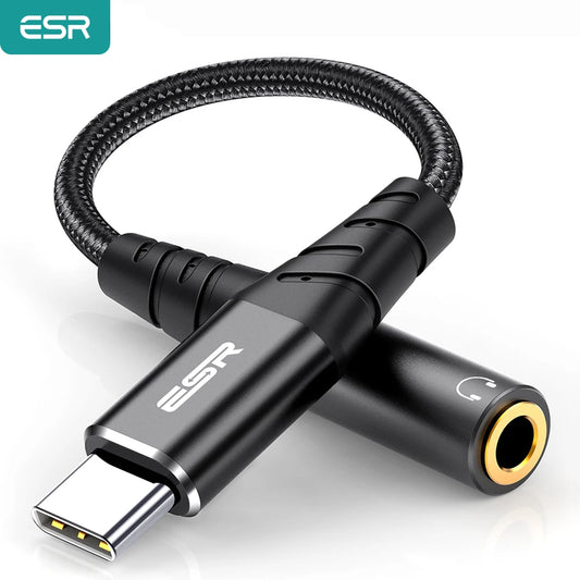 ESR USB-C to 3.5mm AUX Headphones Adapter – Audio Cable for iPad, iPhone, Samsung, and AUX Earphone Converter