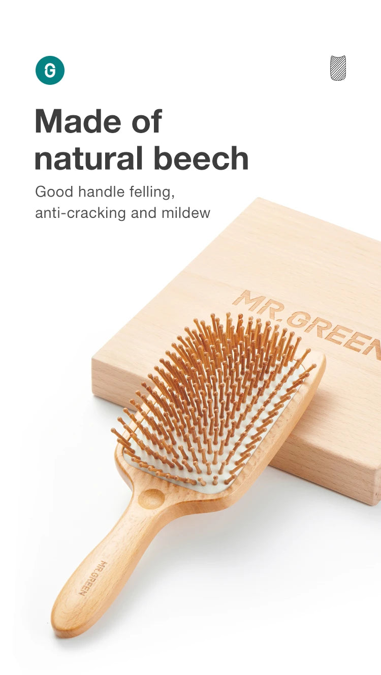 MR.GREEN Hair Brush Massage Natural Beech Wide Board Head Design