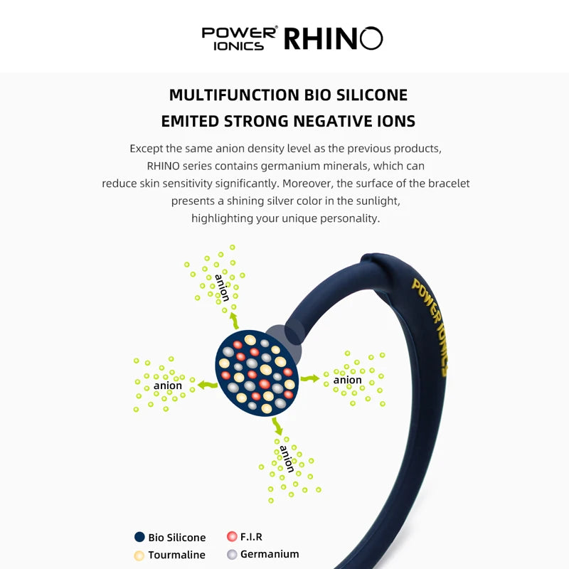 Rhino Power Ionics Unisex Anions Silicone Waterproof Sports Bracelet