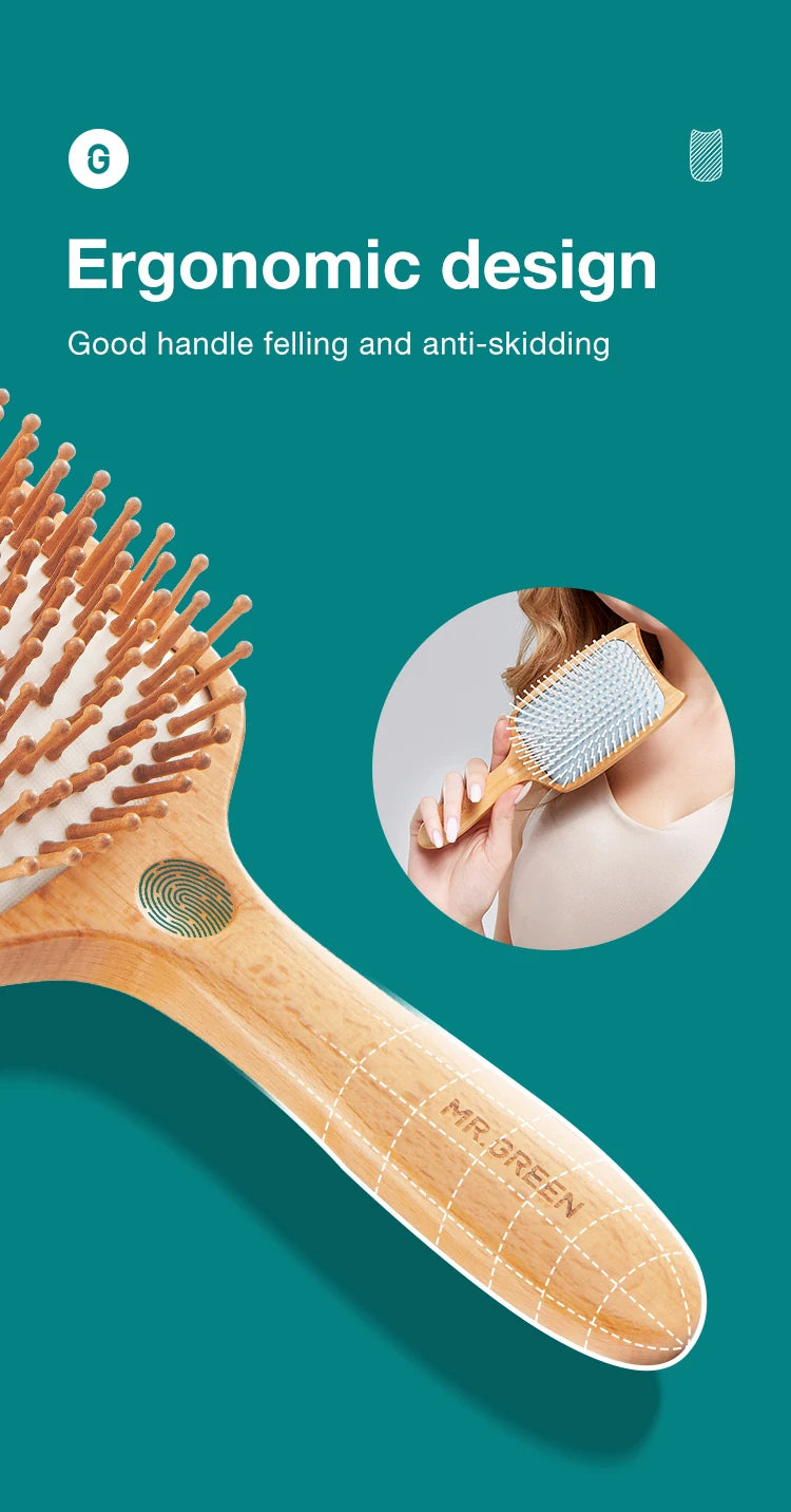 MR.GREEN Hair Brush Massage Natural Beech Wide Board Head Design