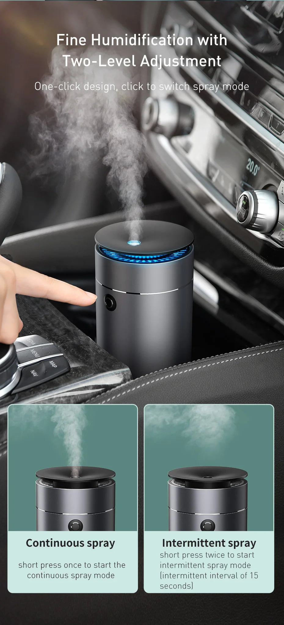 Baseus Car Air Humidifier & Purifier: Aroma Essential Oil Diffuser with Nano Disinfectant for Auto, Home, and Office