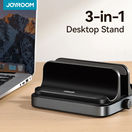 Joyroom Adjustable Vertical Laptop Stand with Phone Holder: Desktop Stand for MacBook & Laptops up to 17.3