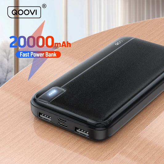 QOOVI 20000mAh Power Bank - External Large Battery Capacity Portable Charger with Fast Charging