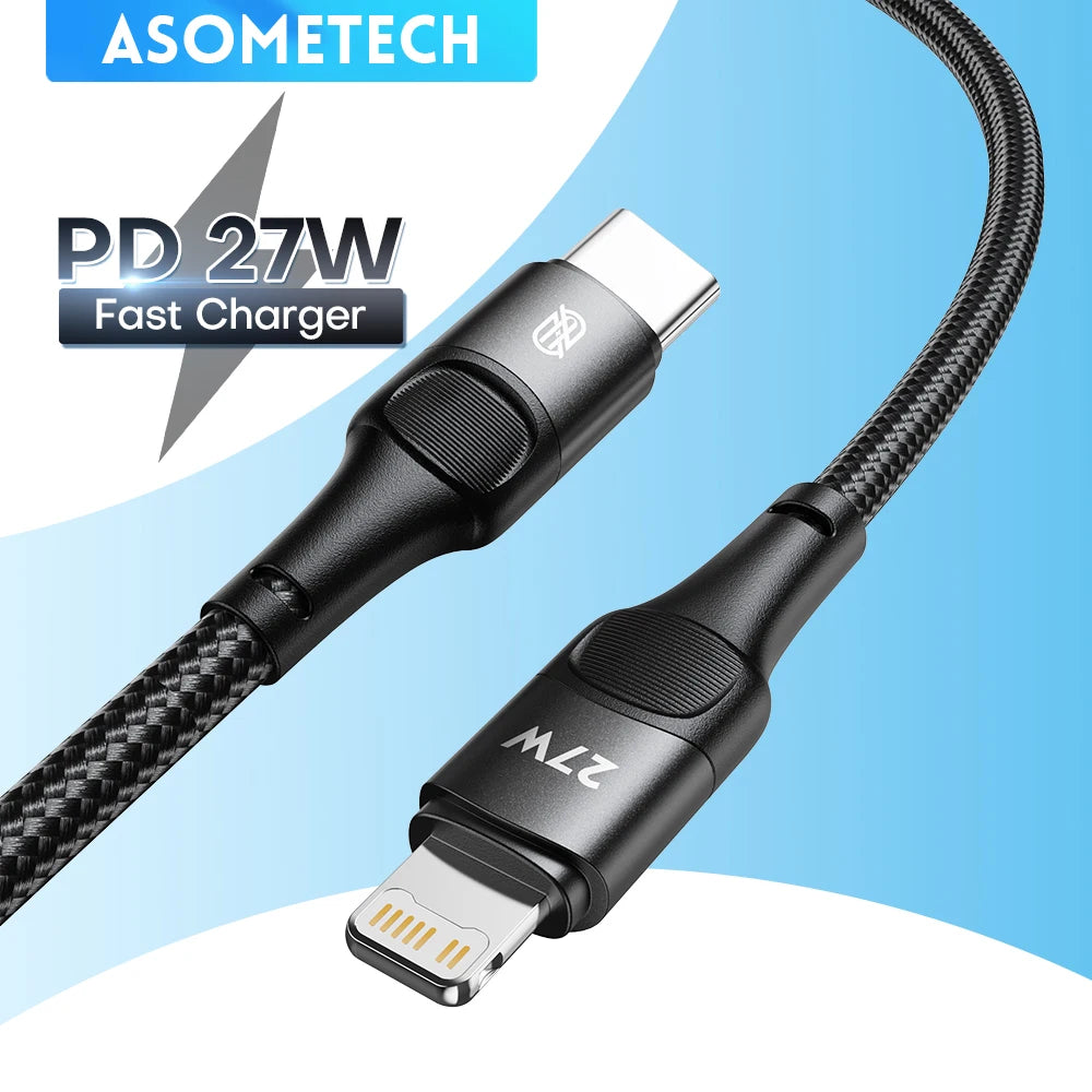 ASOMETECH 27W USB Cable for iPhone 14 13 12 11 Pro Max Xs X 8 Plus | Fast Charging Type-C to Lightning Cable for iPad & iPhone