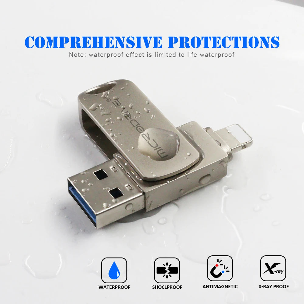 MicroDrive USB 3.0 Flash Drive for all iPhone  with Lightning USB/OTG 2 in 1 Drive for iOS External Storage