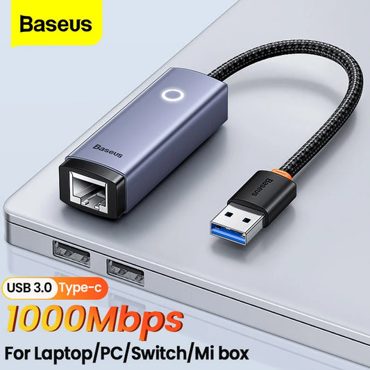 Baseus USB RJ45 Adapter 1000Mbps/100Mbps USB 3.0 Type C/A to Ethernet LAN Port Gigabit Network Card for Laptop, PC, Switch