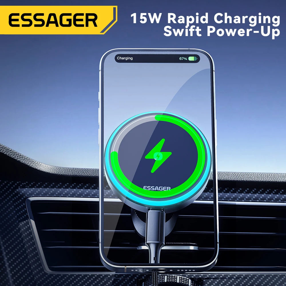 Essager 15W Magnetic Wireless Car Phone Holder – 360° Adjustable Mount with Fast Charging