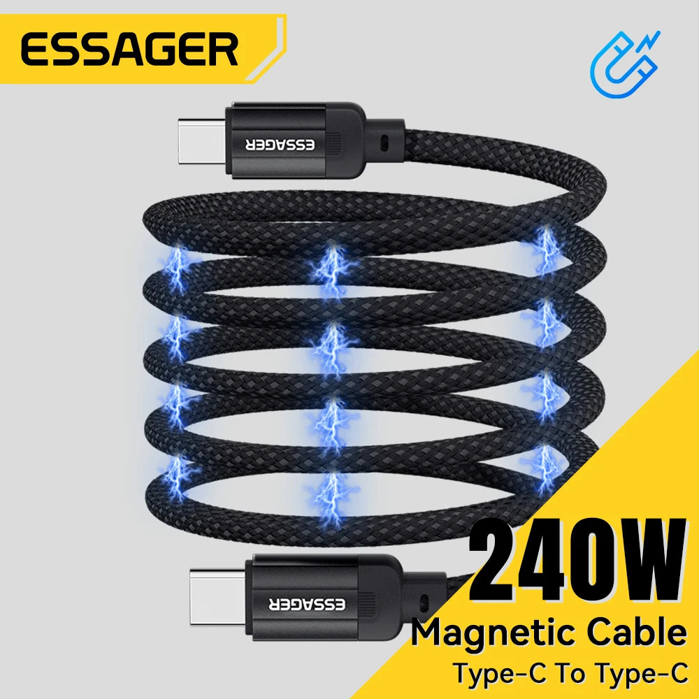 Essager Magnetic 240W USB-C to USB-C PD Fast Charging Cable for Smartphones, Tablets, Laptops, Power Banks  QC 4.0