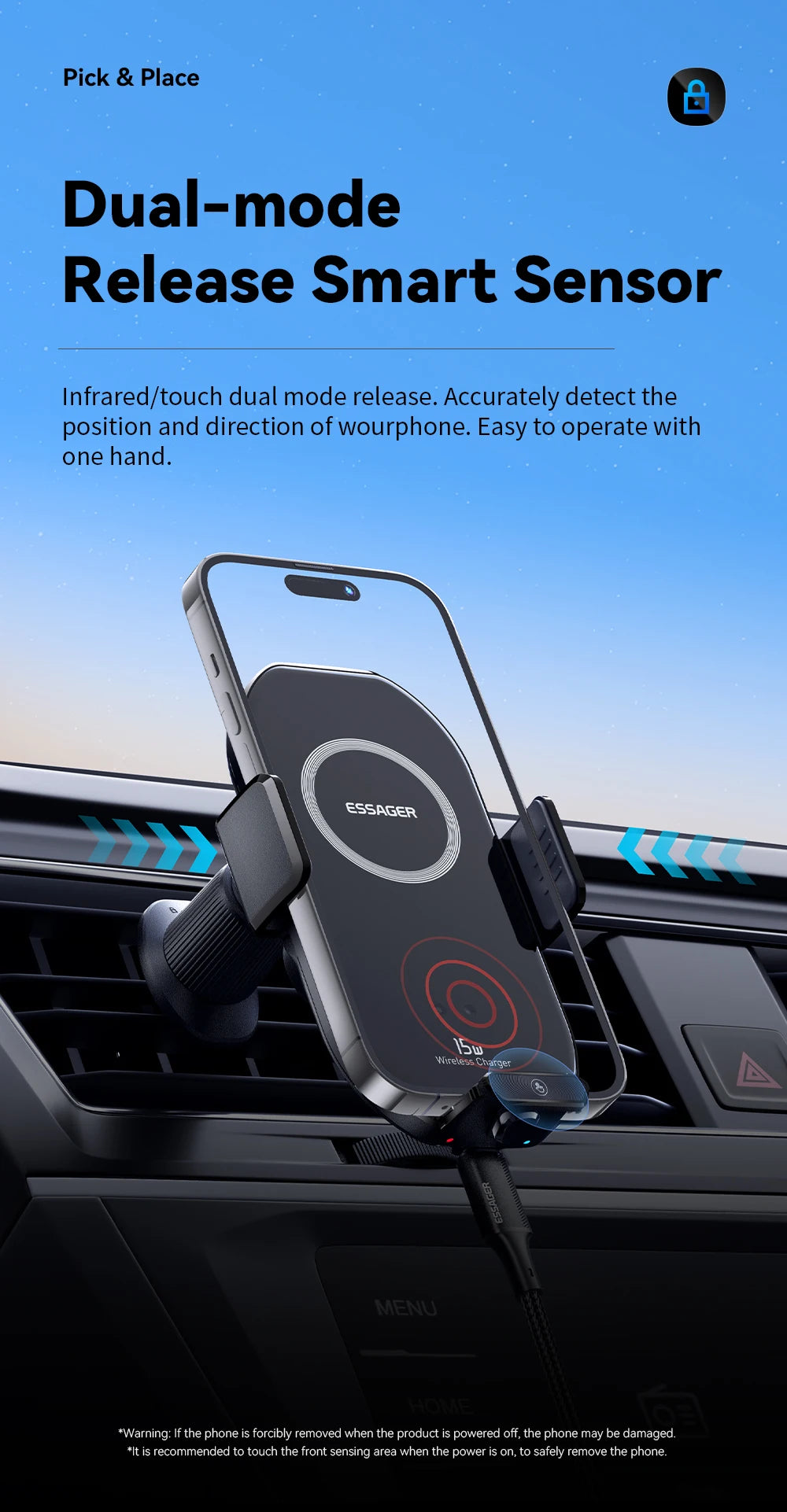 Essager 15W Qi Wireless Charger Car Phone Holder for Air Vent Mount Fast Charging for Smartphones