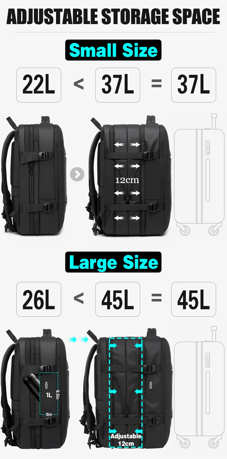 BANGE Travel Backpack Men Business Backpack School Expandable USB Bag Large Capacity 17.3 Laptop Waterproof