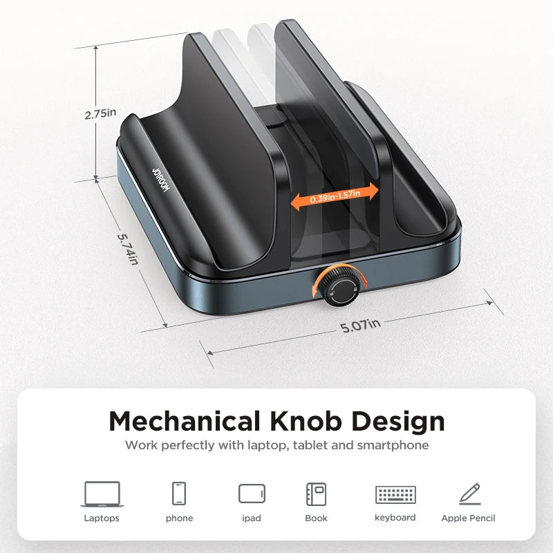 Joyroom Adjustable Vertical Laptop Stand with Phone Holder: Desktop Stand for MacBook & Laptops up to 17.3