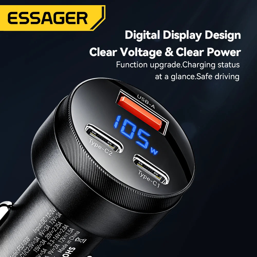 Essager 105W USB Car Charger Quick Charge 4.0 QC4.0 QC3.0 QC SCP PPS PD USB Type C Fast Charging