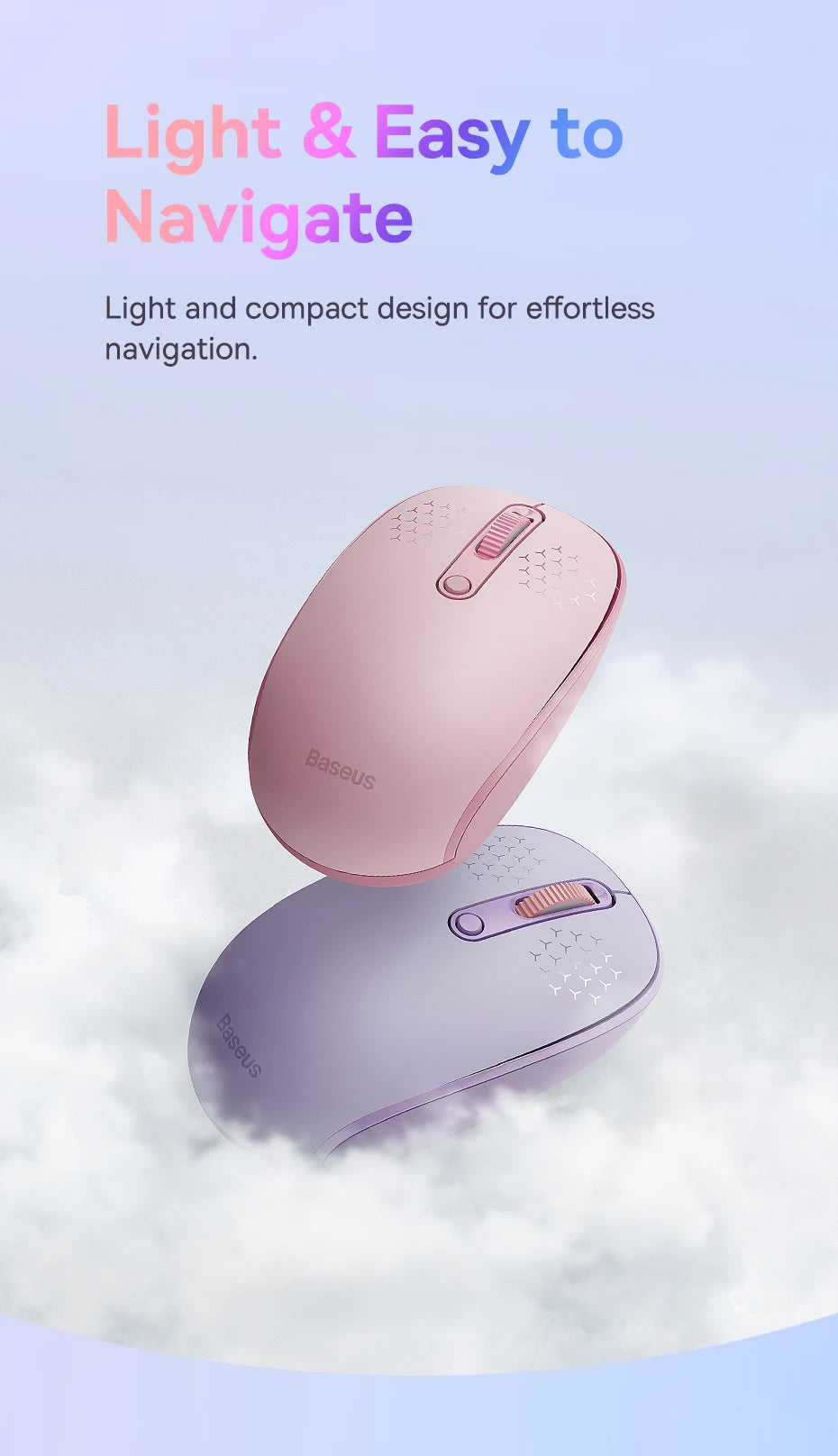 Baseus Bluetooth Wireless Mouse – Rechargeable Luminous 2.4G USB Wireless Mouse for Tablet & Computer, Portable Design