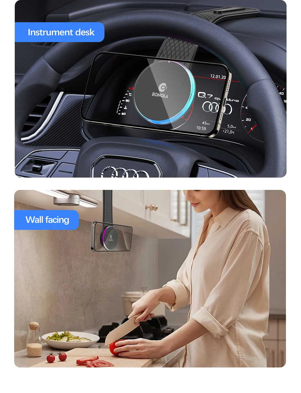 Bonola Magnetic Car Phone Holder with Wireless Charger