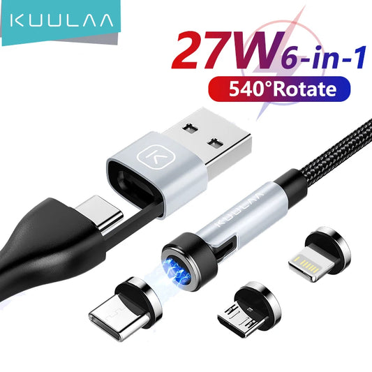 KUULAA 6-in-1 Magnetic Charging Cable 540° Rotate 27W Fast Charge