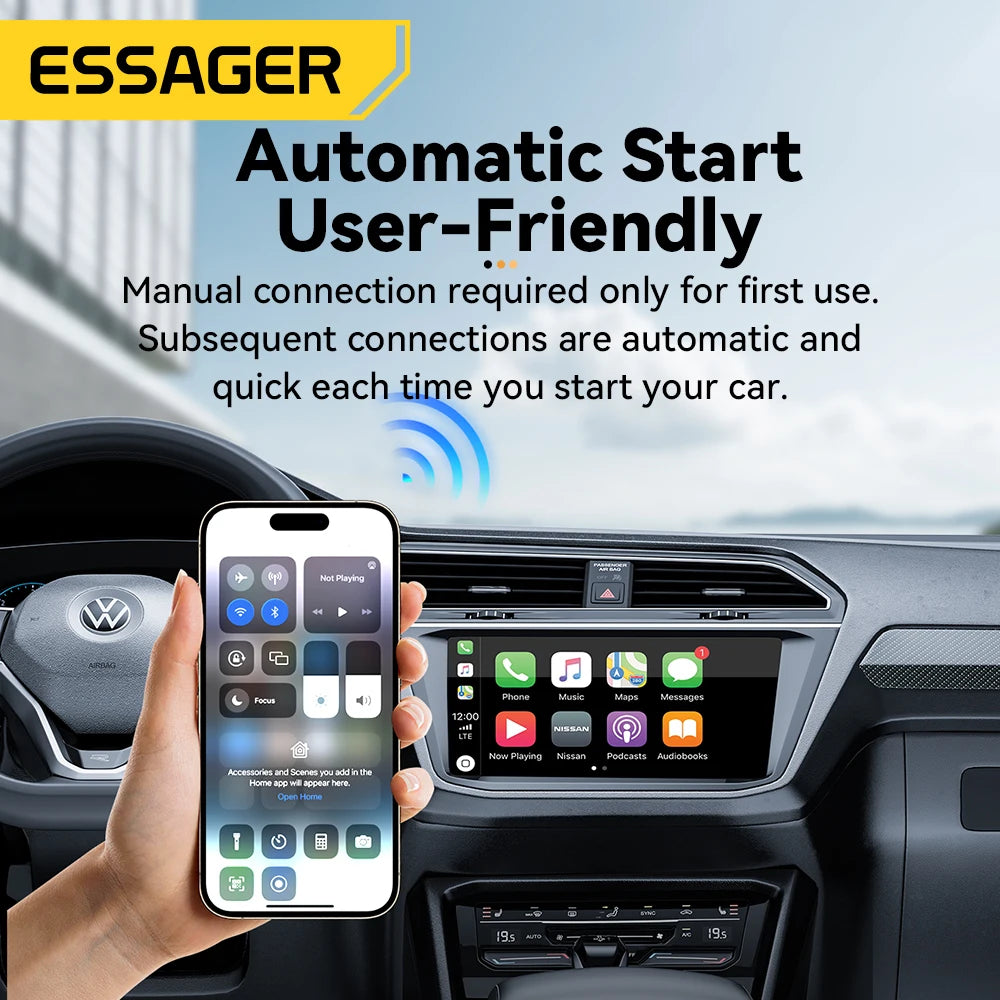 Essager USB-A Wireless CarPlay Adapter for iPhone | Wired to Wireless CarPlay Dongle | Plug and Play USB Connection for Auto Car