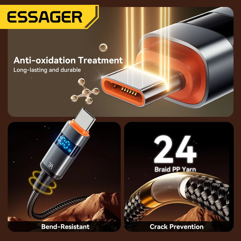 Essager 7A USB Type C Cable - 100W Fast Charging for Smartphones, Laptops, Tablets, Power Banks