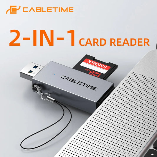 CABLETIME USB 3.0 Dual SD & Micro SD Card Reader with OTG Adapter for High-Speed Data Transfer