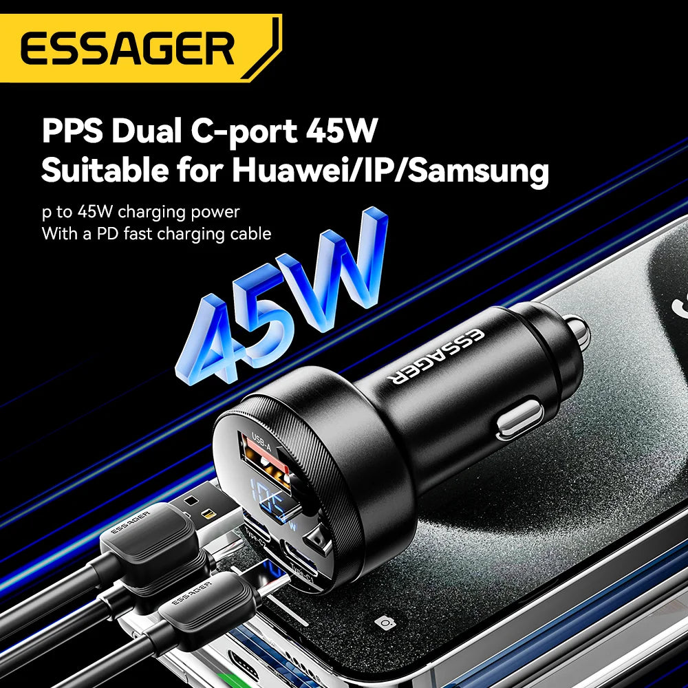 Essager 105W USB Car Charger Quick Charge 4.0 QC4.0 QC3.0 QC SCP PPS PD USB Type C Fast Charging