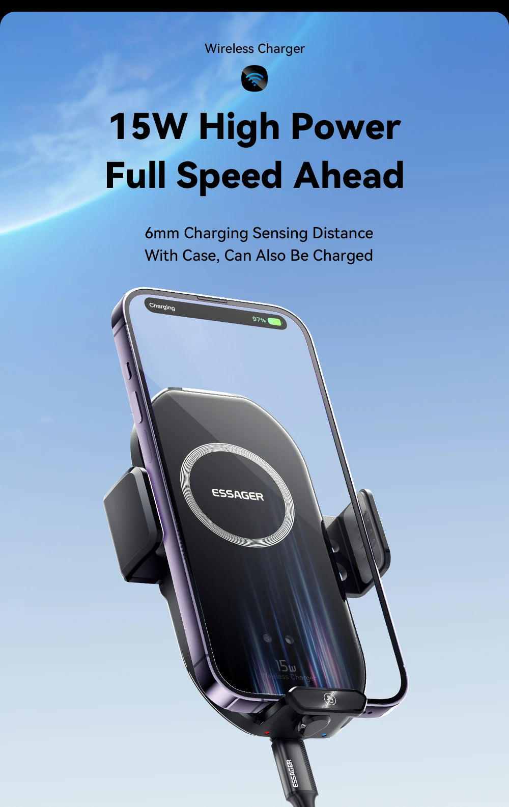 Essager 15W Qi Wireless Charger Car Phone Holder for Air Vent Mount Fast Charging for Smartphones