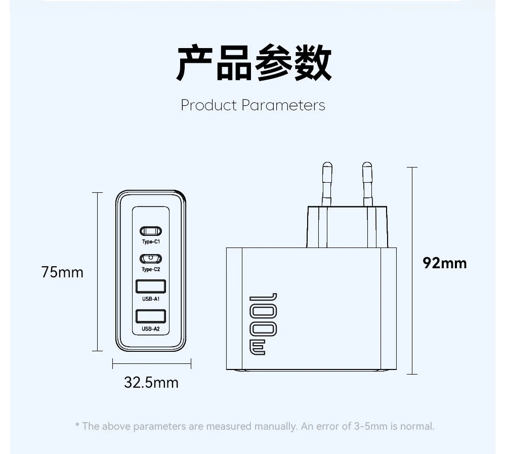 Essager 100W USB-C Charger: PD QC 4.0 & 3.0 Fast Charging for Laptops, Smartphones, Tablets