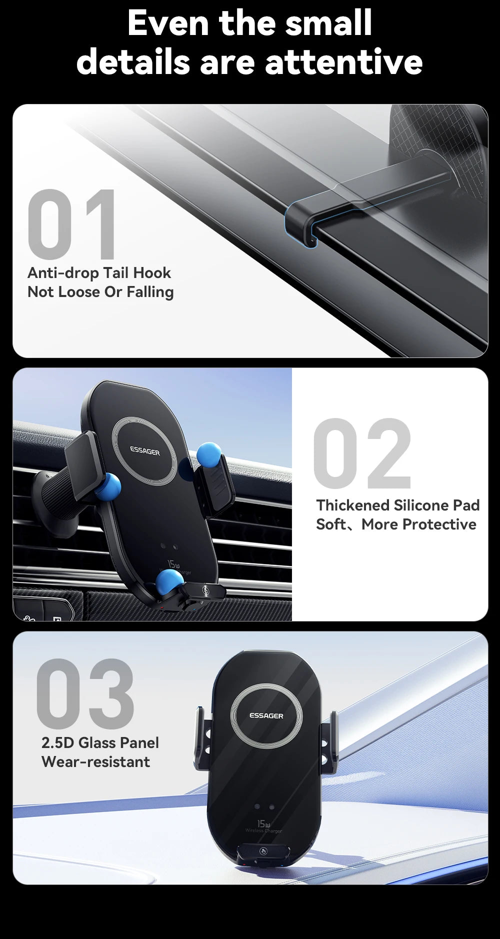 Essager 15W Qi Wireless Charger Car Phone Holder for Air Vent Mount Fast Charging for Smartphones