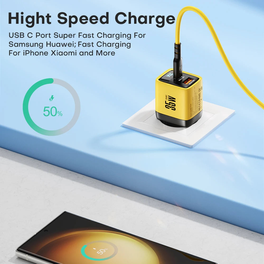 ASOMETECH 35W GaN Charger LED Display USB Charger for iPhone, Samsung, Xiaomi, iPad, Tablets, Smartphones | PD 3.0 QC 3.0 Quick Charger | USB-C Fast Charge