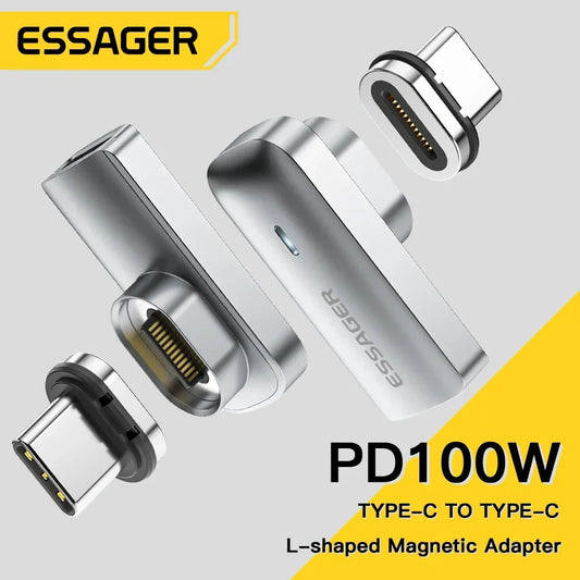 Essager PD 100W Magnetic USB-C OTG Adapter | Fast Charging Type-C Magnet Connector | 20Gbps Data Sync & 4K@60Hz for MacBook & Laptops