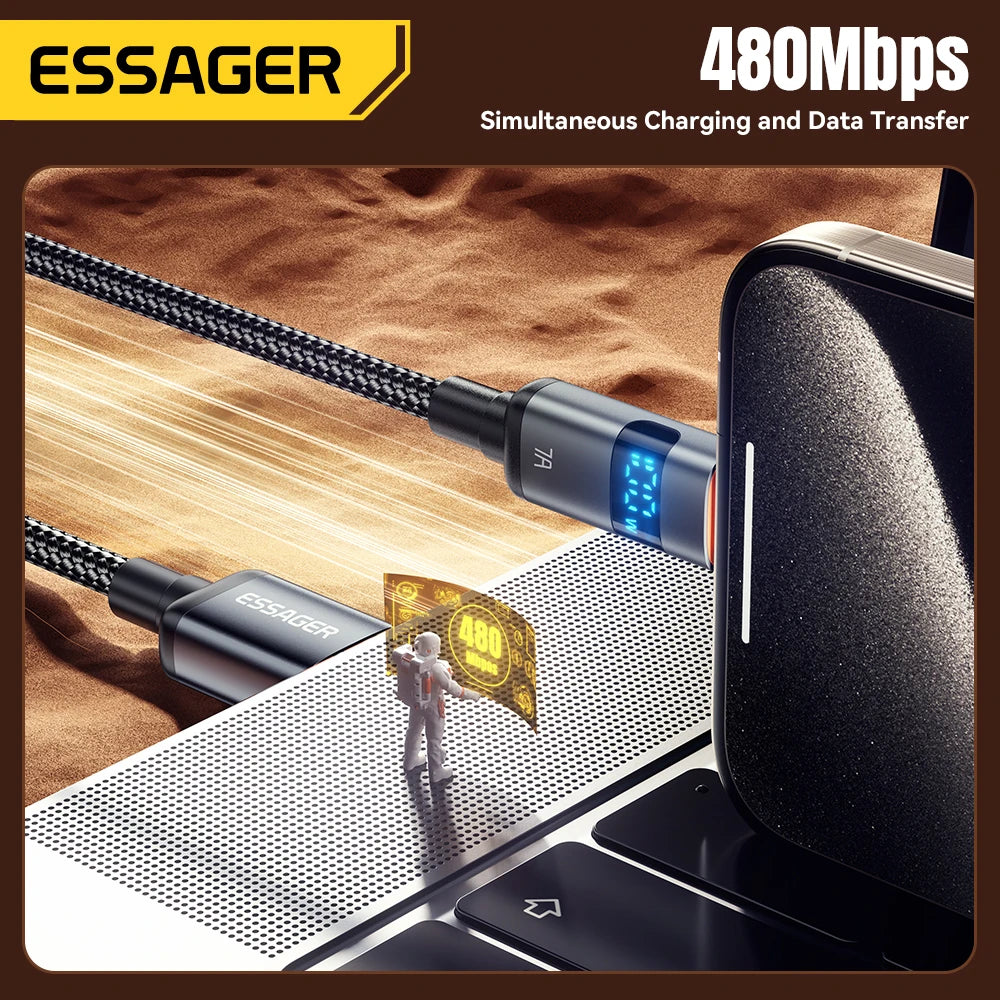 Essager 7A USB Type C Cable - 100W Fast Charging for Smartphones, Laptops, Tablets, Power Banks